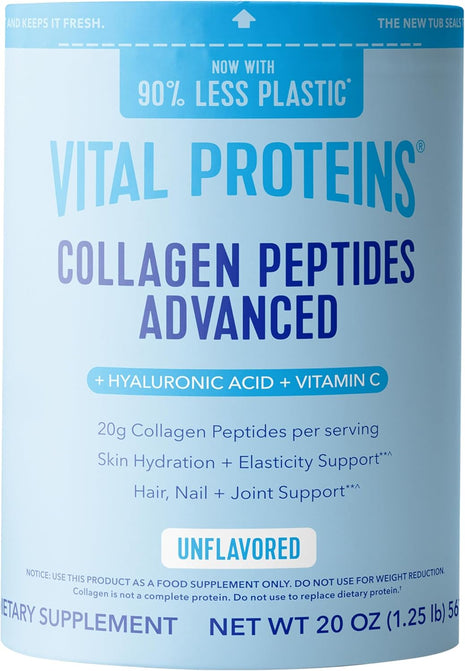 Vital Proteins Collagen Peptides Powder Advanced with Hyaluronic Acid & Vitamin C   20oz Collagen Protein, Unflavored, 27 Servings