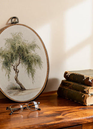 S GDNAMR Vintage Weeping Willow Tree Oval Wall Art Decor, Nature Room Decor, Watercolor Country Rustic Botanical Wall Canvas Prints Pictures Posters for Home Bedroom Living Room, 8.6x11.4 Inches