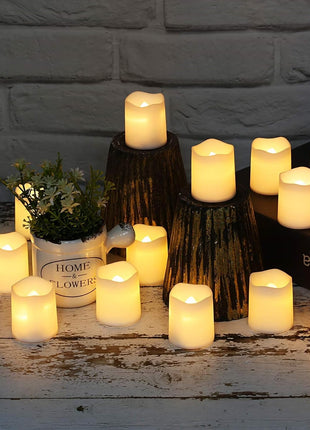 SHYMERY Flameless Votive Candles,Flameless Flickering Electric Fake Candle,24 Pack 200+Hour Battery Operated LED Tea Lights in Warm White for Wedding, Table, Halloween,Christmas Decorations 1.5 inchX1.7 inch