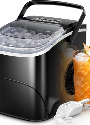 Electactic Ice Makers Countertop,26Lbs/24H,9 Cubes in 6 Mins,Portable Ice Maker Machine with Self-Cleaning,2 Sizes of Bullet Ice,Perfect for Home Kitchen(Black)