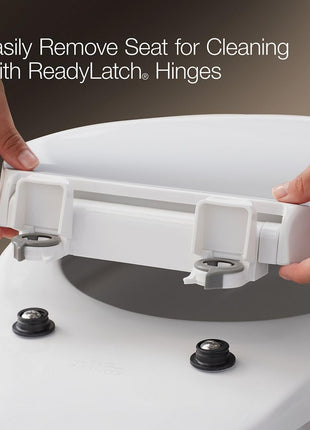 KOHLER 4636-RL-0 Cachet ReadyLatch Elongated Toilet Seat Slow Close, Soft Close Toilet Seat Quiet Lid, Contoured Grip-Tight Bumpers Installation Hardware, Apartment Essentials, White