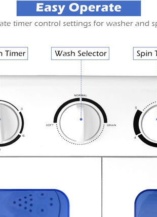 Giantex Portable Mini Compact Twin Tub Washing Machine 20lbs Washer Spain Spinner Portable Washing Machine, Blue+ White