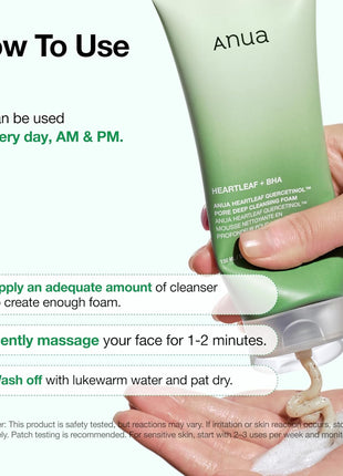 Anua Heartleaf Quercetinol Pore Deep Cleansing Foam, Face wash for Pore Refining Cleanser, Hydrating Daily Facial Cleanser For Double Cleansing, Gentle Foaming with BHA, Korean Skincare, 5.07 fl.oz.