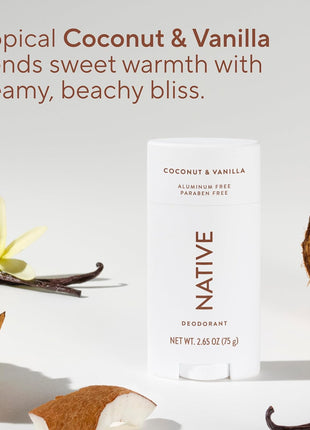 Native Deodorant Contains Naturally Derived Ingredients, 72 Hour Odor Control, Deodorant for Women and Men, Aluminum Free, Coconut & Vanilla 2.65oz