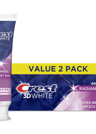 Crest 3D White Advanced Teeth Whitening Toothpaste, Radiant Mint, 3.3 oz, Pack of 2