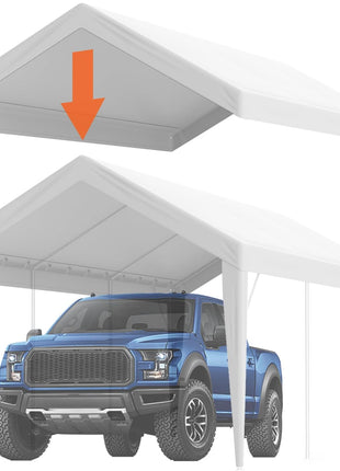 VEVOR Carport Replacement Canopy Cover 10 x 20 ft, Garage Top Tent Shelter Tarp Heavy-Duty Waterproof & UV Protected, Easy Installation with Ball Bungees,White (Only Top Cover, Frame Not Include)