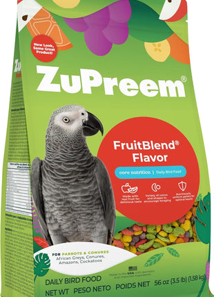 ZuPreem FruitBlend Bird Pellets, Daily Bird Food for Parrot, Conure, Caique, African Grey, Eclectus, Small Cockatoo, Core Nutrition for Medium Large Birds, Parrot Food (ML, 3.5 lbs)