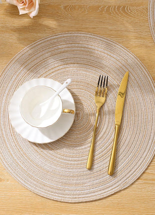 SHACOS 15 inch Round Braided Placemats Set of 6 Non Slip Heat Resistant Cotton Polyester Table Mats Washable Place Mats for Kitchen Dining Party Table Decor (Beige, 6)