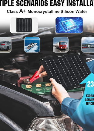 ECO-WORTHY 10W Solar Car Battery Charger Maintainer 12V Waterproof Portable Solar Trickle Charger for Car Truck Boat Lawn Mower RV Trailer Tractor ATV Utility Vehicle Battery