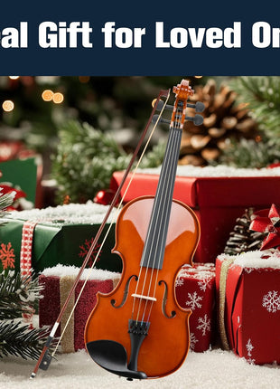 Mendini by Cecilio 16-Inch Solid Wood Violin Set for Beginners - Hand Carved Acoustic Viola Kit - Fiddle Set with Hard Case, Bow, Rosin, Bridge and Extra Strings (Natural Varnish)