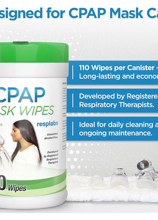 resplabs CPAP Mask Wipes Unscented Cleaner for Full Face, Nasal Masks & Supplies 110 Wipes