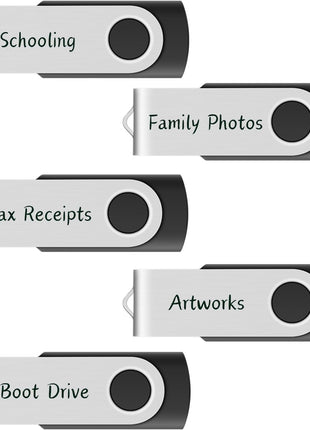 Enfain 16GB USB 2.0 Flash Drive 10 Pack | Swivel Thumb Drives with 31 Labels | Gift-Ready Packaging for Corporate Events, Office & Team Distributions (Black)