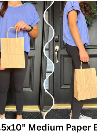 Qutuus Kraft Paper Gift Bags with Handles 8x4.5x10 25Pcs Brown Gift Bags Bulk Medium Size Small Business Bags, Party Bags, Retail Kraft Shopping Bags