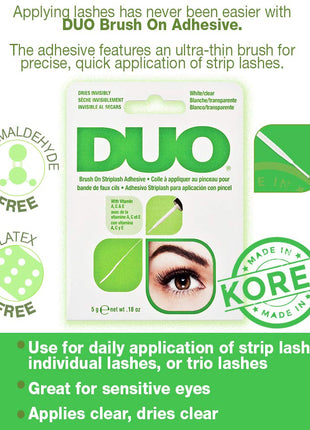 DUO Brush-On Clear Lash Glue –Waterproof Strip Lash Adhesive with Vitamins A, C & E, Long Lasting Eyelash Glue, 0.18 oz, 1 Pack