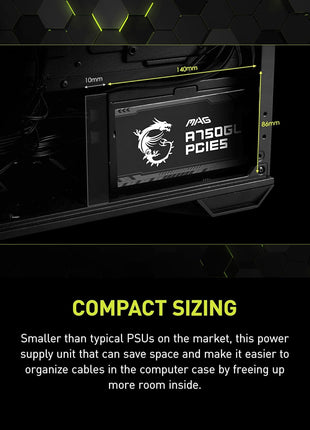 MSI MAG A750GL PCIE5, Fully Modular Compact Gaming 750W Power Supply, 80+ Gold, ATX 3.1 & PCIe 5.1 Ready, Native Dual-Color 12V-2x6 Cable, 10 Year Warranty