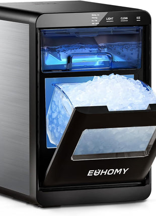 EUHOMY Nugget Ice Maker Countertop, 44Lbs/24H Pebble Ice Maker Machine, Self-Cleaning Pellet Ice Machine with Ice Scoop&Basket, Sonic Countertop Ice Machine for Home/Kitchen/Office(Black)