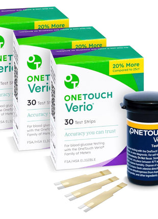 OneTouch Verio Test Strips for Diabetes Value Pack - 90 Count - for Blood Sugar Monitor - Home Self Glucose Testing - 3 Boxes, 30 Strips Per Pack