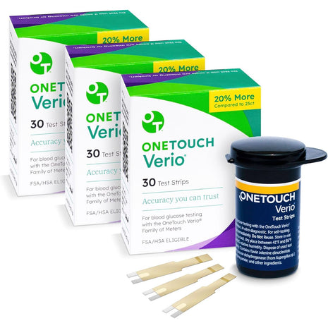 OneTouch Verio Test Strips for Diabetes Value Pack - 90 Count - for Blood Sugar Monitor - Home Self Glucose Testing - 3 Boxes, 30 Strips Per Pack