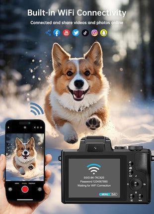 8K Digital Cameras for Photography - Autofocus 88MP WiFi Vlogging Camera for YouTube with Dual-Lens - 16X Digital Zoom Vlog Camera with Lens Hood, Flash, Touch Screen, 2 Batteries, 32GB TF Card