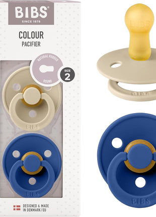 BIBS Pacifiers Colour Collection | Natural Rubber Baby Pacifier | Set of 2 BPA-Free Soothers | Made in Denmark | 0+ Months (Pack of 2) | Dusty Blue/Steel Blue