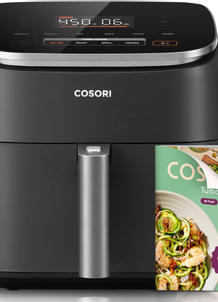 Cosori 9-in-1 TurboBlaze Air Fryer 6 Qt, PFAS-Free Ceramic Coating, 90°–450°F, Precise Heating for Even Results, Air Fry, Roast, Bake, Broil, Dry, Frozen, Proof, Reheat, Keep Warm, 120V, Dark Gray