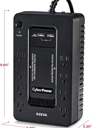CyberPower ST625U Standby UPS Battery Backup and Surge Protector | 4 Surge-Only, 2x USB-a, 890j Surge, Simulated Sine Wave