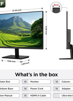 KOORUI 24-inch Computer Monitor Full HD 1920 x 1080p 100Hz VA Display 4000:1 Contrast Ratio with HDMI VGA, TÜV Rheinland Certified, 100 x 100 mm VESA Mountable, Ultra-Slim Design, Tilt, Black, E2412F