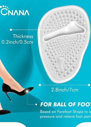 ZUCNANA Ball of Foot Cushions (2 Pairs Gel Shoe Inserts), Heel Inserts for Women, Non Slip Heel Pads, Heel Cushions for Women Foot Pain Relief and Comfort, One Size Fits Any (Clear)