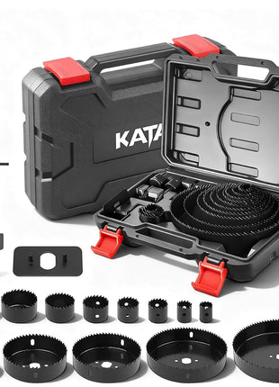 KATA Hole Saw Set 20PCS Hole Saw Kit with 3/4 inch-6 inch(19-152mm) 13PCS Saw Blades, 2 Mandrels, 3 Drill Bits, 1 Installation Plate, 1 Hex Key, Ideal for Soft Wood, Plywood, Drywall, PVC