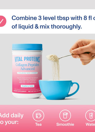 Vital Proteins Collagen Peptides Advanced, Hydrolyzed Peptides with Hyaluronic Acid and Vitamin C - Strawberry Lemon Flavor Powder, 10.5oz (Pack of 2)
