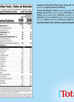 Total Breakfast Cereal, 100% Daily Value of 11 Vitamins and Minerals, Whole Grain Cereal, 16 oz