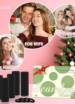 100PCS Black Hair Ties for Women Girls, Seamless Thick Black Hair Band, Elastic Hair Ties No Damage Ponytail Holder