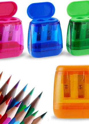 Sonuimy Pencil Sharpeners, 4 Pcs Pencil Sharpeners Manual,Dual Holes Compact Colored Handheld Pencil Sharpener for Kids with Lid Adults Students School Class Home Office (Covered)