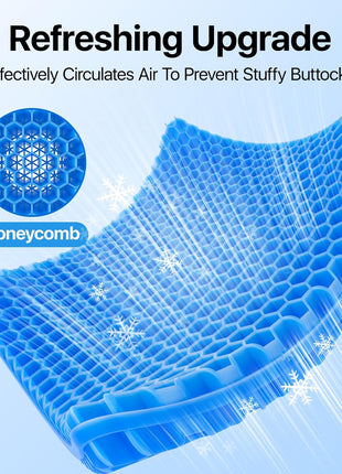 Gel Seat Cushion, Cooling seat Cushion (Super Large & Thick), Breathable Honeycomb Design Absorbs Pressure Points Seat Cushion, Gel Cushion for Office Chair, Home Car seat Cushion for Wheelchair