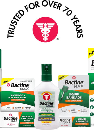 Bactine MAX Liquid Bandage with Lidocaine, Wound Cleaning Solution That Kills 99% of Germs, Covers and Protects Skin, Fast-Drying Protective Seal, 0.30 fl oz