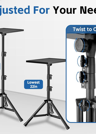 REHOSEUP Projector Stand, 33LB Load Bearing & 22-55 inch Height Adjustable, for Projector/Laptop/DJ Gear, Outdoor/Office/Studio - Stable Base (Black)