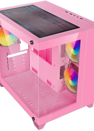 DIYPC ARGB-Q1.V2-P Pink USB3.0 Tempered Glass Micro ATX Gaming Computer Case w/Dual Tempered Glass Panel and 3 x ARGB 120mm Fans (Pre-Installed)