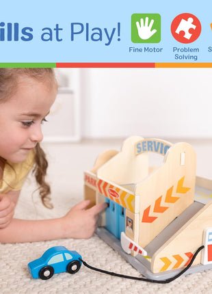 Melissa & Doug Service Station Parking Garage with 2 Wooden Cars and Drive-Thru Car Wash