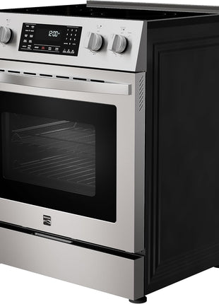 Kenmore Front Control Electric Range Oven with 5 Cooktop Elements with 7 Cooking Power Options, True Convection, Steam and Self Clean, Freestanding Oven, 4.8 cu. ft. Capacity Stainless Steel