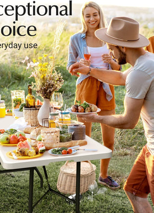6 Feet Foldable Table with Built in Handle & Steel Legs | 6FT Heavy Duty Folding Portable | Perfect for Party, Dining, Wedding, Events, Picnic Indoor, Outdoor, Camping, Utility, Folding - 6 Foot