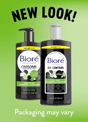 Biore Deep Pore Charcoal Face Wash, Daily Facial Cleanser for Dirt & Makeup Removal, for Oily Skin, 11.45 fl oz, Value Size (Pack of 2)