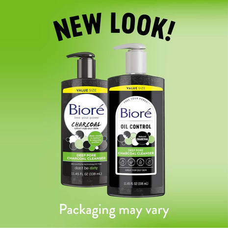 Biore Deep Pore Charcoal Face Wash, Daily Facial Cleanser for Dirt & Makeup Removal, for Oily Skin, 11.45 fl oz, Value Size (Pack of 2)