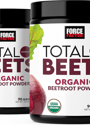 Force Factor Total Beets Organic Beetroot Powder, USDA Certified | Superfood to Boost Daily Nutrition, Vegan, Gluten-Free, and Non-GMO Beet Supplement, Unflavored, 180 Servings, 2-Pack