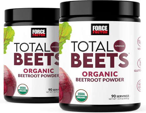 Force Factor Total Beets Organic Beetroot Powder, USDA Certified | Superfood to Boost Daily Nutrition, Vegan, Gluten-Free, and Non-GMO Beet Supplement, Unflavored, 180 Servings, 2-Pack