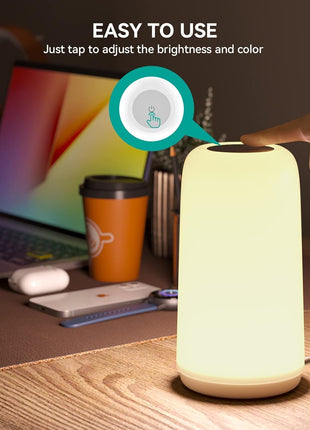 Touch Bedside Table Lamp, [Sleek Design & RGB Mode] 3 Way Dimmable Small Lamp for Bedroom, LED Lamp with Warm White Lights, Multi-Color Smart Nightstand Lamp for for Living Room Home Gifts
