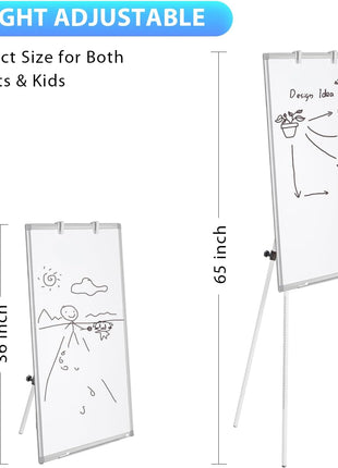 Easel Whiteboard - Magnetic Portable Dry Erase 36 x 24 Tripod Height Adjustable, 3' x 2' Flipchart Easel Stand White Board for Office or Teaching at Home & Classroom (36x24 White)