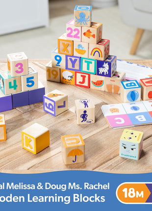 Melissa & Doug Ms. Rachel Letter, Number, and Game Wooden Learning Blocks with Activity Cards for Girls and Boys Toddlers Ages 18 Months+ - FSC Certified