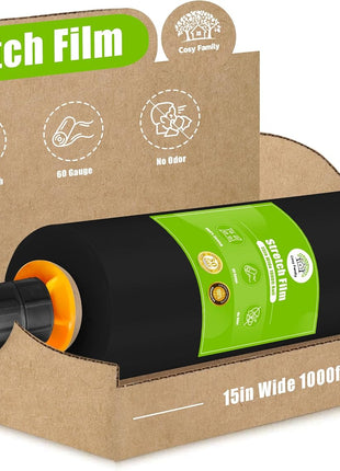 Cosy Family Plastic Wrap Stretch Film Roll - 1000ft 60 Gauge Industrial Strength 15 inch Wide Clear Plastic Wrap Roll with Handles for Pallet Wrapping Shipping Moving - Clear, Pack of 1