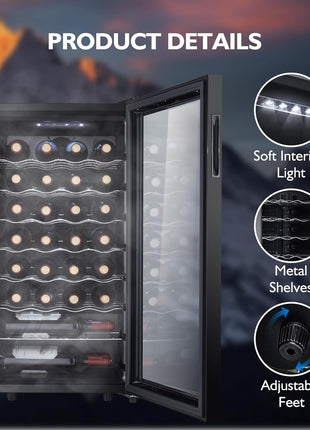 12 Bottle Wine Cooler, Mini Fridge for Red and White, Small Freestanding Refrigerator with 40-66F Digital Temperature Control Glass Door