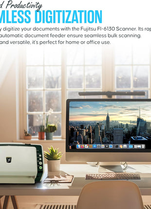 FI-6130 Fujitisu Document Scanner ADF - 1 Year Warranty - Duplex Sheet-Fed Document Scanner with 24V, USB 2.0 Cable & Microfiber Cleaning Cloth (Renewed)